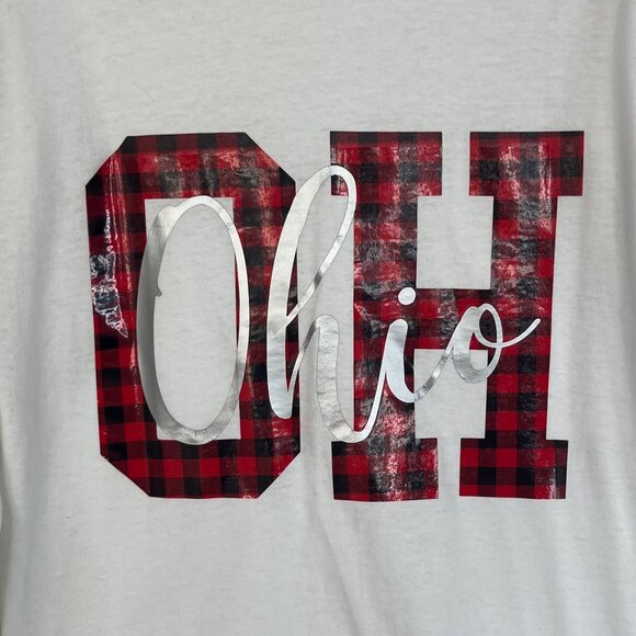 Gildan Long Sleeve Tee Ultra Cotton Ohio Plaid Letter White Size Small - Picture 5 of 10